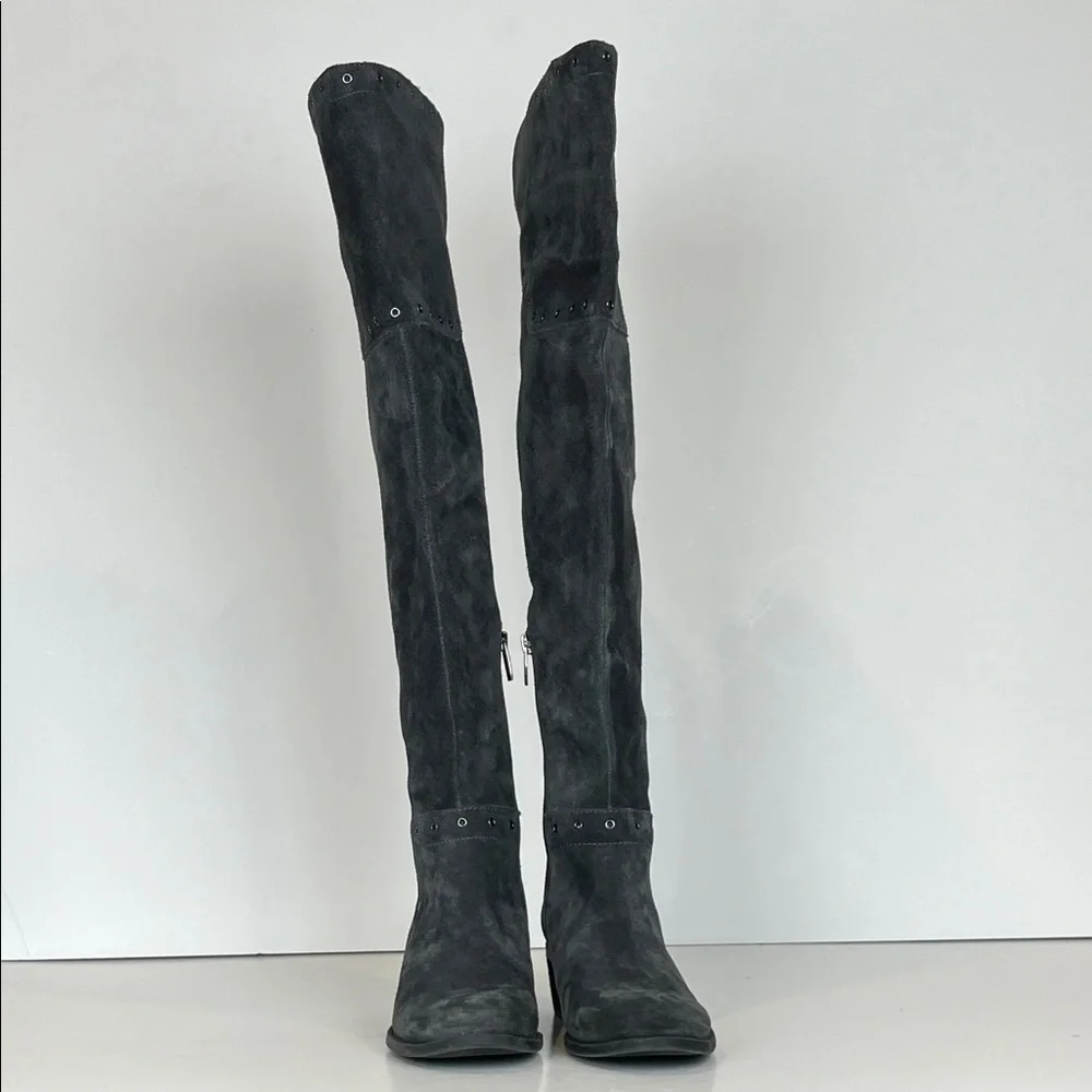 Vince Camuto Bestan Gray Over-the-Knee Women's Boots Grommet Accents SZ 6.5‎